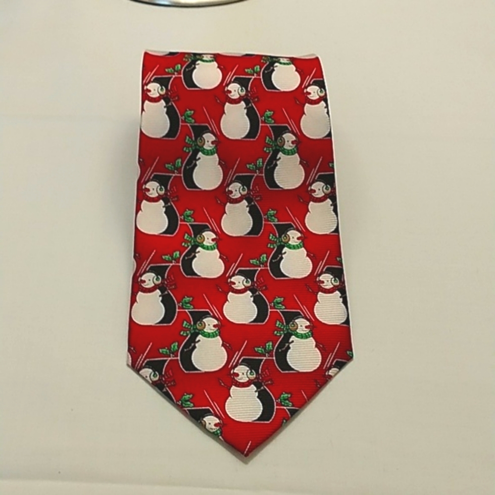 Meeting Street 100% Silk Snowman Christmas Tie 58" EUC